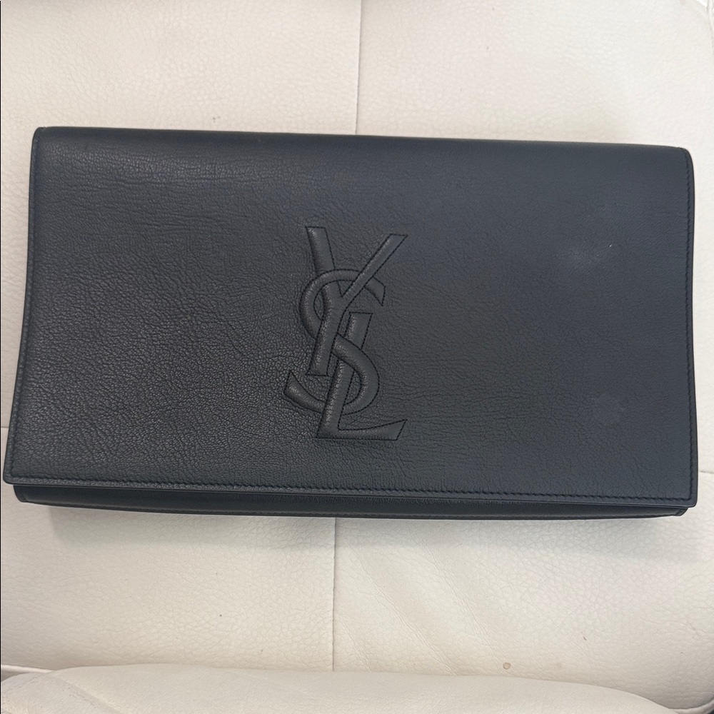 Saint Laurent Black Embossed YSL Leather Clutch